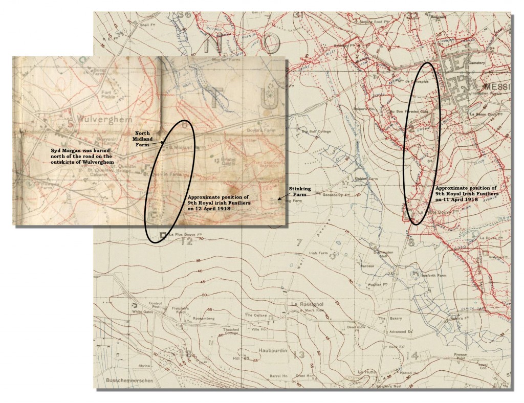 Dispositions of the 9th Royal Irish Fusiliers on 11 and 12 April 1918