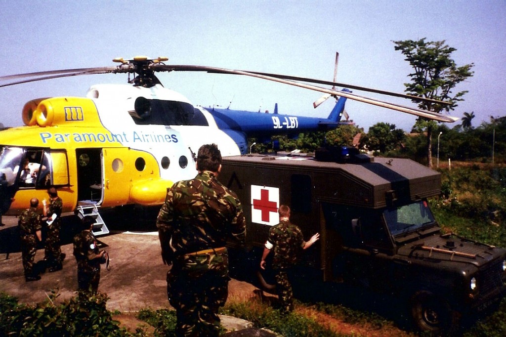 Paramount Airlines MI-8, 9L-LBT, waiting to ferry me from hospital to Lungi Airport