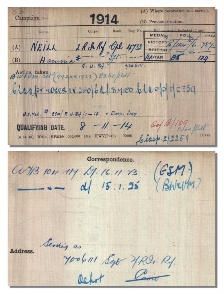 Medal Index Card for Sergeant Hammie Neill
